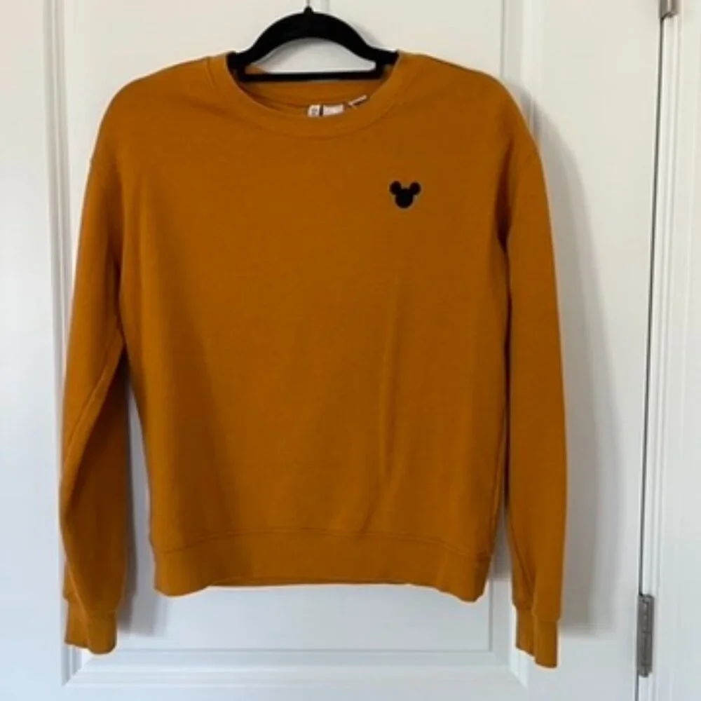 Divided Mustard Yellow Disney Mickey Mouse Long Sleeve Pullover Sweatshirt - Picture 2 of 7